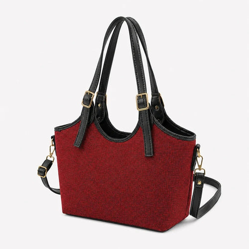 Bucket Canvas Tote Bag Maroon & Black