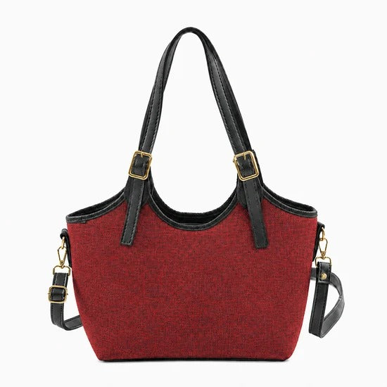 Bucket Canvas Tote Bag Maroon & Black
